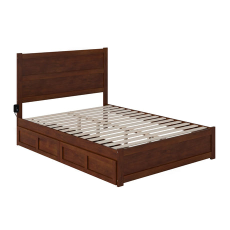 NoHo Queen Size Platform Bed with Footboard & Storage Drawers in Walnut