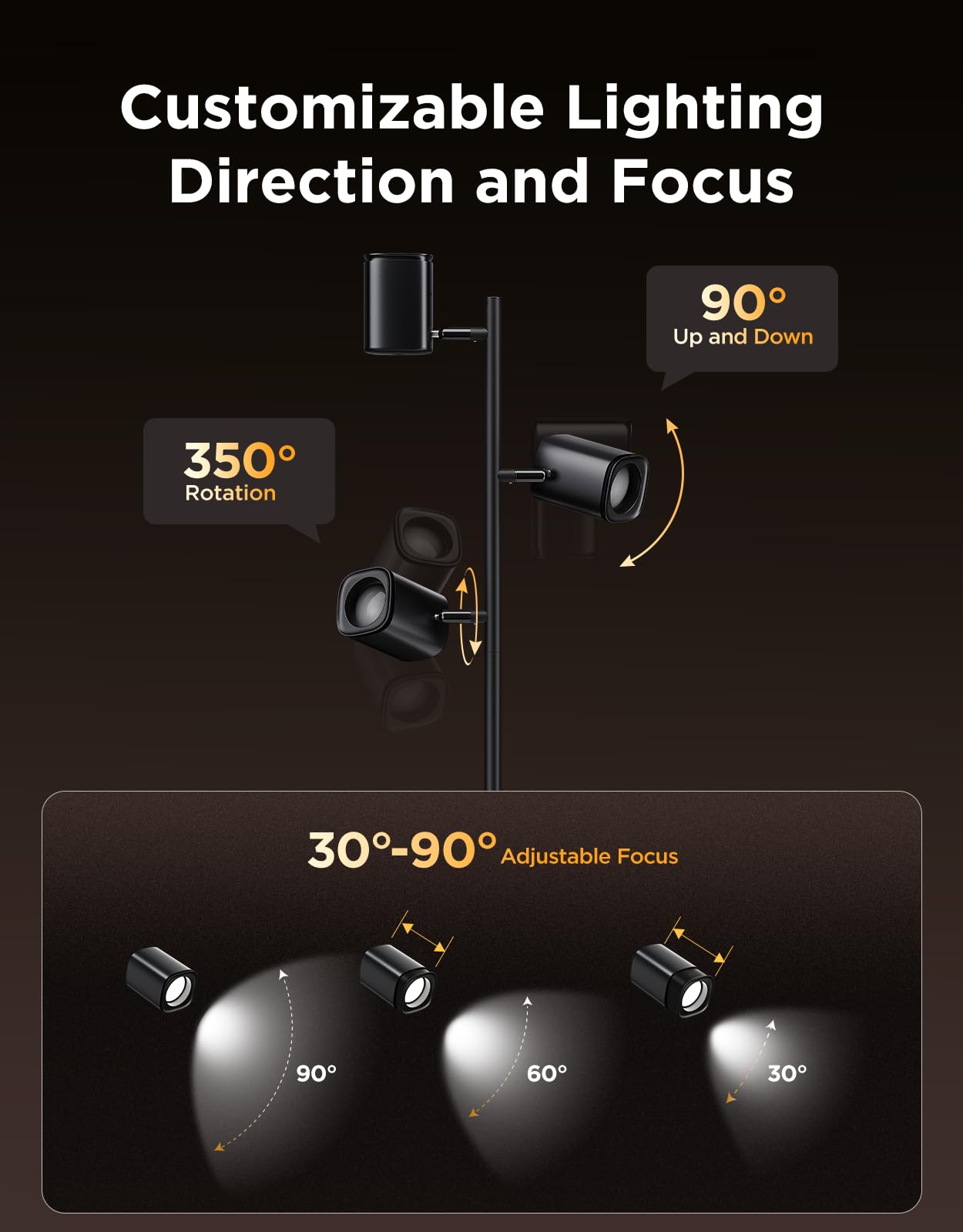Tree Floor Lamp with Matter Compatibility - 3 Rotatable Lights & Music Sync