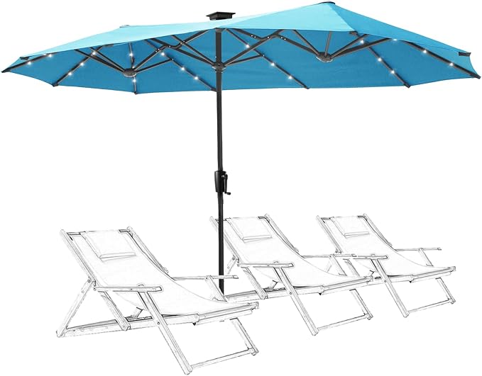 13ft Patio Umbrella with 36 LED Solar Lights Double Sided Outdoor Umbrella for Patio