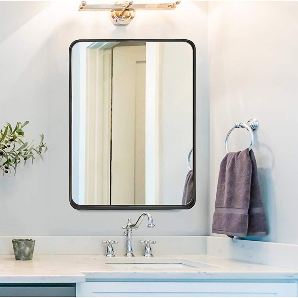 Black Wall Mirror for Bathroom,  Metal Framed Bathroom Mirror