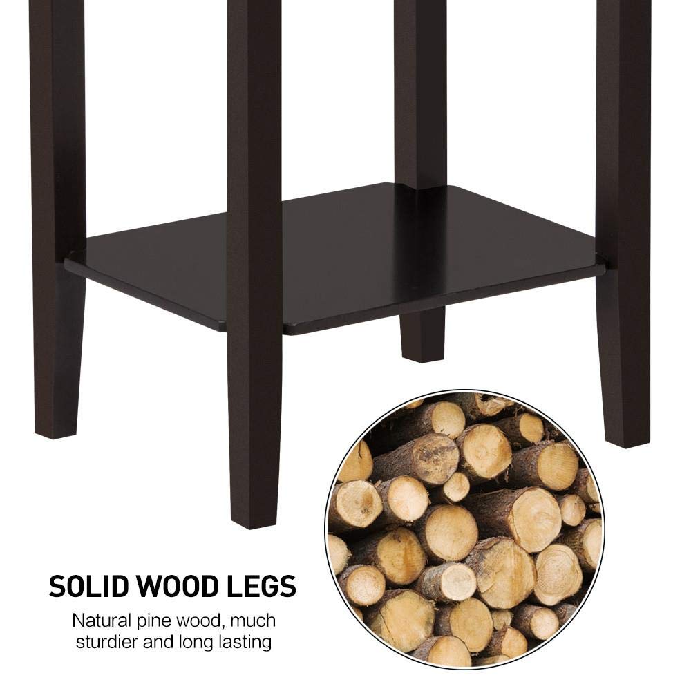 2-Tier Tall End Table with Storage Shelf and Solid Wood Legs