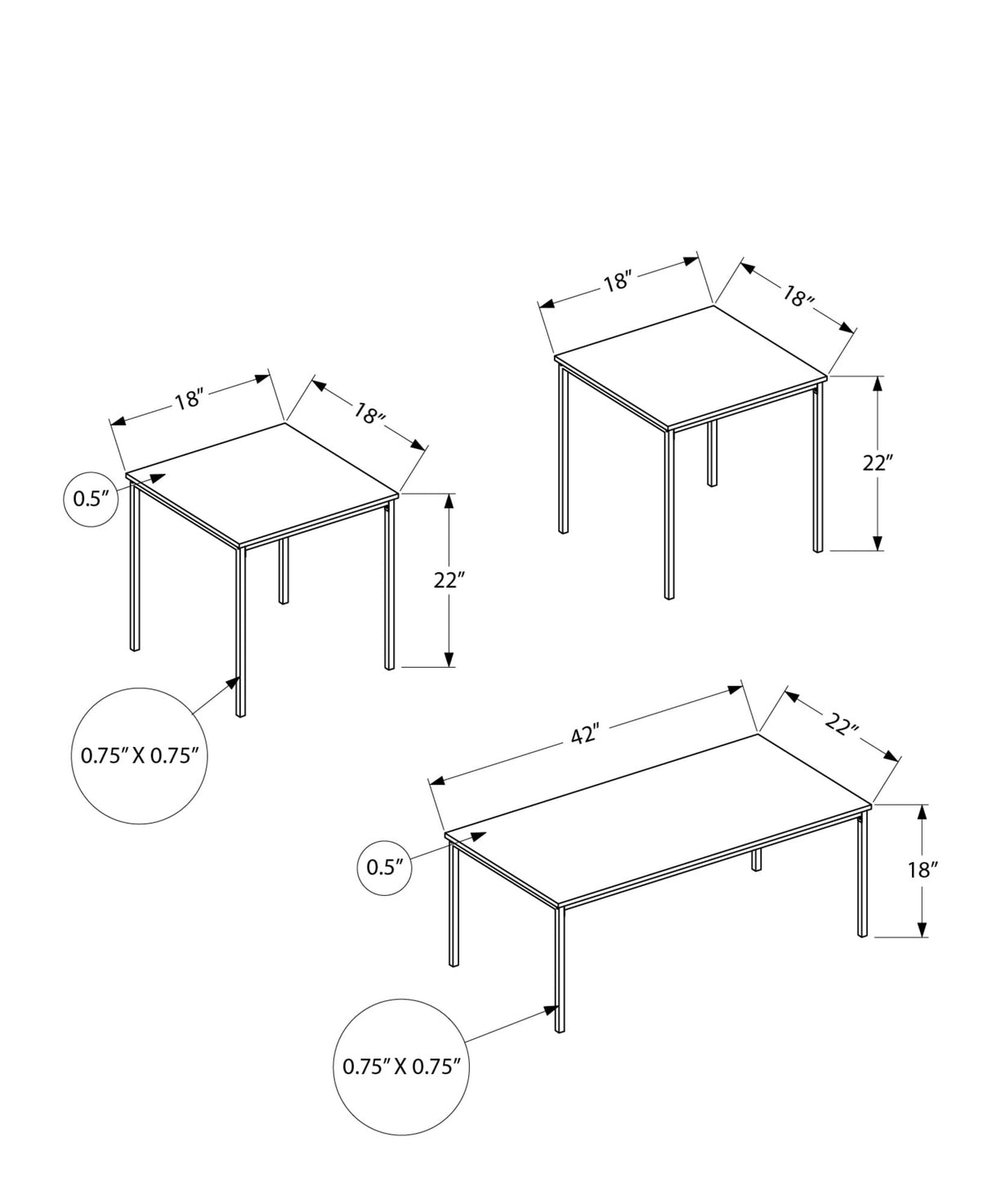 7893p, 3pcs, Coffee, End, Black Metal, Brown Reclaimed Laminate, Contemporary TABLE