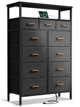 Dresser with Charging Station, 59-Inch Tall Dresser for Bedroom with 11 Storage Drawers