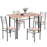 Dining Table Set for 4, Compact Rectangular Kitchen Table w/Metal Frame, PU Cushion