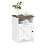 Farmhouse End Table, Rustic End Table with Barn Door and Shelf, White End Tables