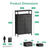 Dresser with Charging Station, 59-Inch Tall Dresser for Bedroom with 11 Storage Drawers