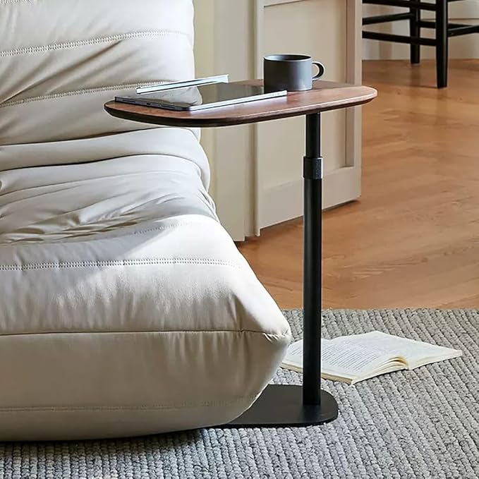 Modern Minimalist C-Shaped Side Table, Wooden Sofa Side Table with Adjustable