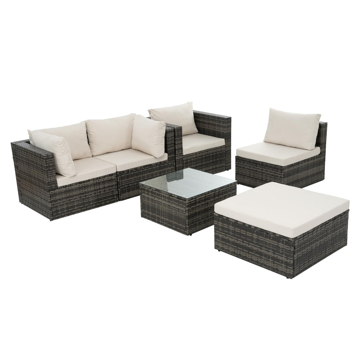 Patio Furniture Set: Outdoor Wicker Lounge Chairs - 6 Pieces with Tempered Glass Coffee