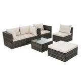 Patio Furniture Set: Outdoor Wicker Lounge Chairs - 6 Pieces with Tempered Glass Coffee