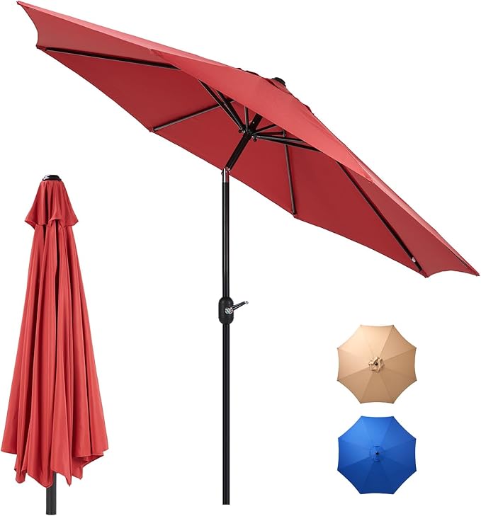 9FT Outdoor Patio Umbrella with Push Button Tilt and Crank, Table Umbrella
