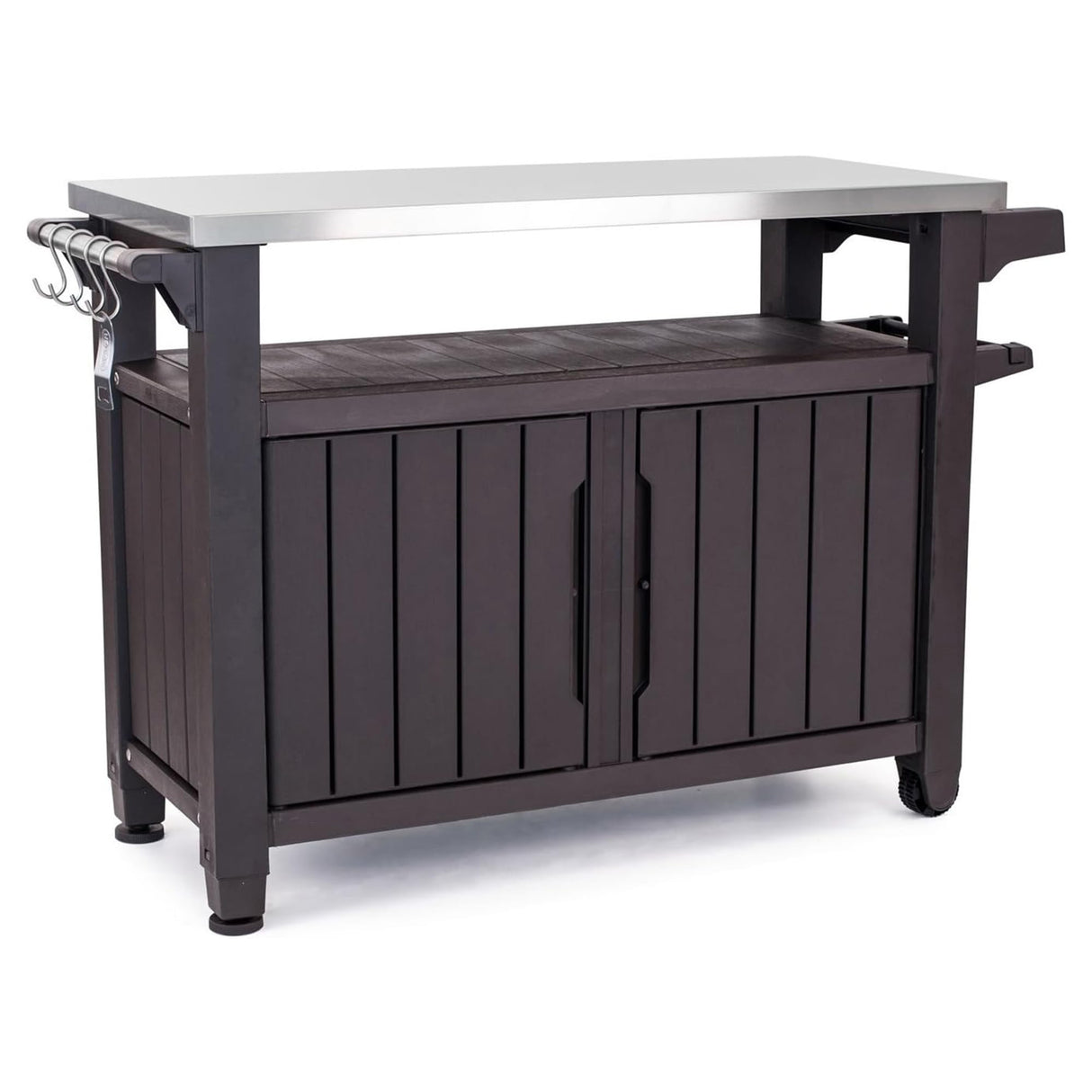 Unity XL Outdoor Kitchen Rolling Bar Cart with Storage Cabinet, Brown