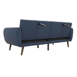 Brittany Sofa Futon, Premium Linen Upholstery and Wooden Legs, Blue Linen