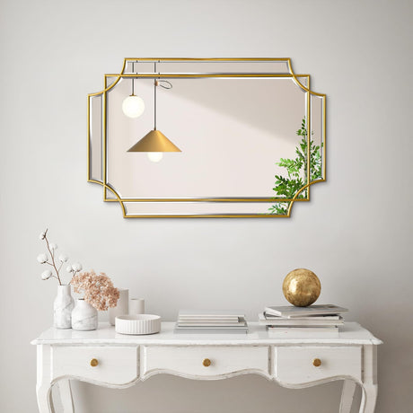 Gold Beveled Mirror - Wall Mirrors Decorative 20"x30" Scalloped Mirror Modern