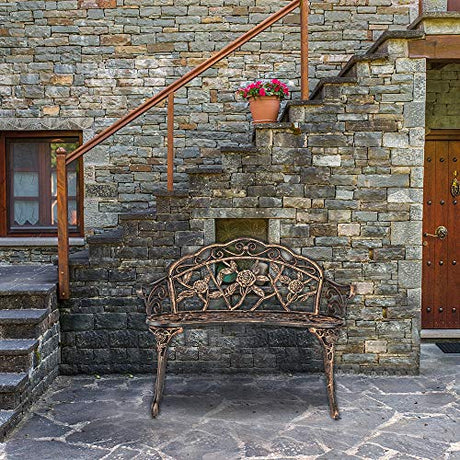 38.5" Patio Park Garden Outdoor Metal Rose Bench,Cast Iron Cast Aluminium Frame Antique Finish Chair