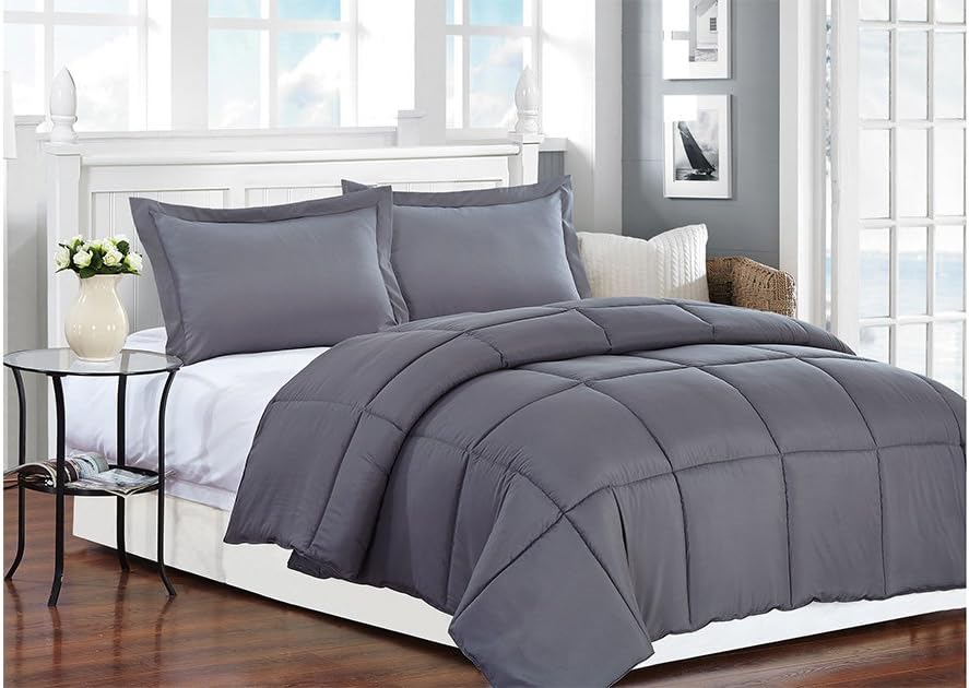 Contemporary King Size Alternative Down Comforter With Allergen Free Microfiber, King