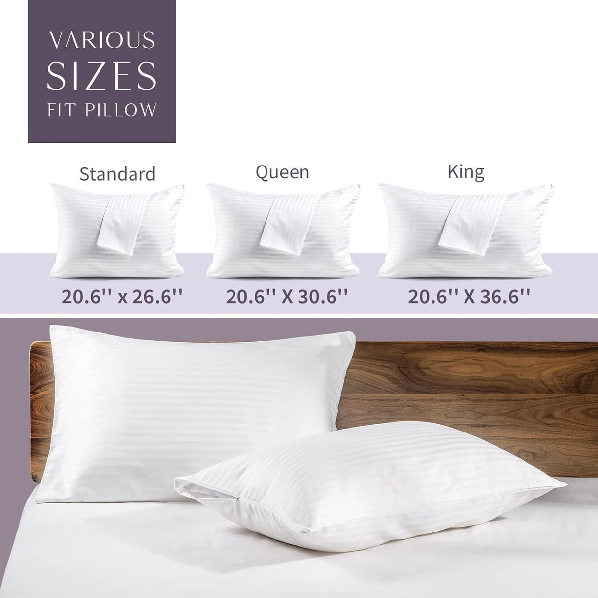 FAUNNA Zippered Pillow Protectors Cover Soft Comfortable Sateen 100% Long Staple Cotton Quiet and Breathable Bed Pillowcase King Size 4 Pack(20x36)