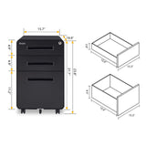 23.8" H 3 Drawer Rolling File Cabinet with Lock, Mobile File Cabinet Under Desk with Pencil Tray,