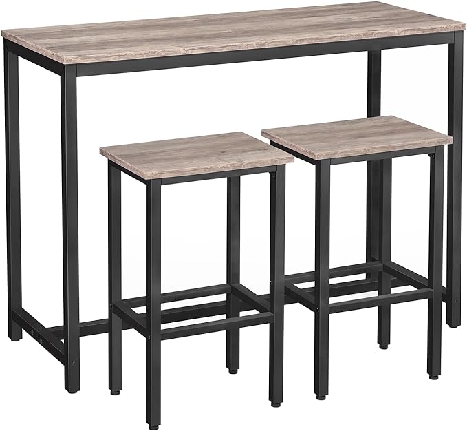 Bar Table and Chairs Set, 47.2” Rectangular Pub Table with 2 Stools