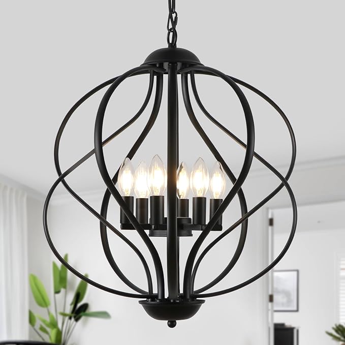 6-Light Black Chandelier, 18.9'' Modern Hanging Pendant Lights Kitchen Island