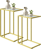 C Shaped Glass End Table, Small Gold Sofa Side Table, Narrow Snack Side Table