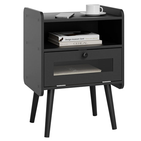 Night Stand Black Nightstand Modern Side Table Bedroom Night Stand End Table with Drawer Mid