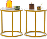 Gold Side Table, Round End Table with Sintered Stone Top and Metal Frame