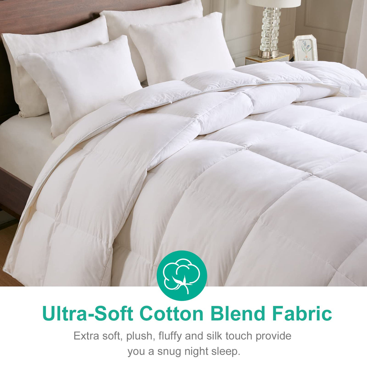Lightweight Goose Feather Down Comforter King Size - Cooling Bed Comforter