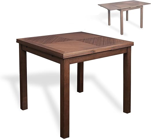 Extendable Dining Table Set for 4 - Walnut Veneer Space-Saving Design