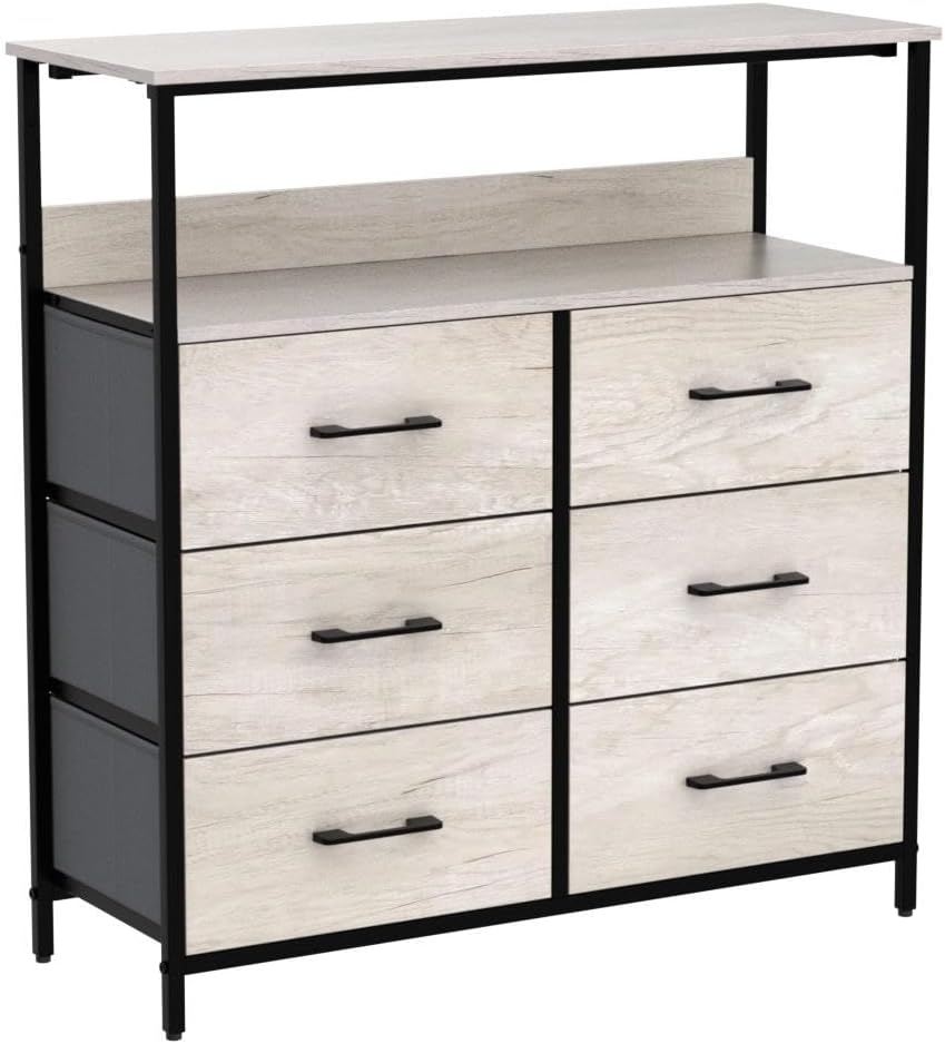 Dresser for Bedroom 6 Drawer Dresser with Shelvesfor Kids Room, Closet