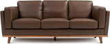 Sofa 88” - Pure Full Italian Nappa Leather Couch, Solid Wood Accent