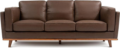 Sofa 88” - Pure Full Italian Nappa Leather Couch, Solid Wood Accent