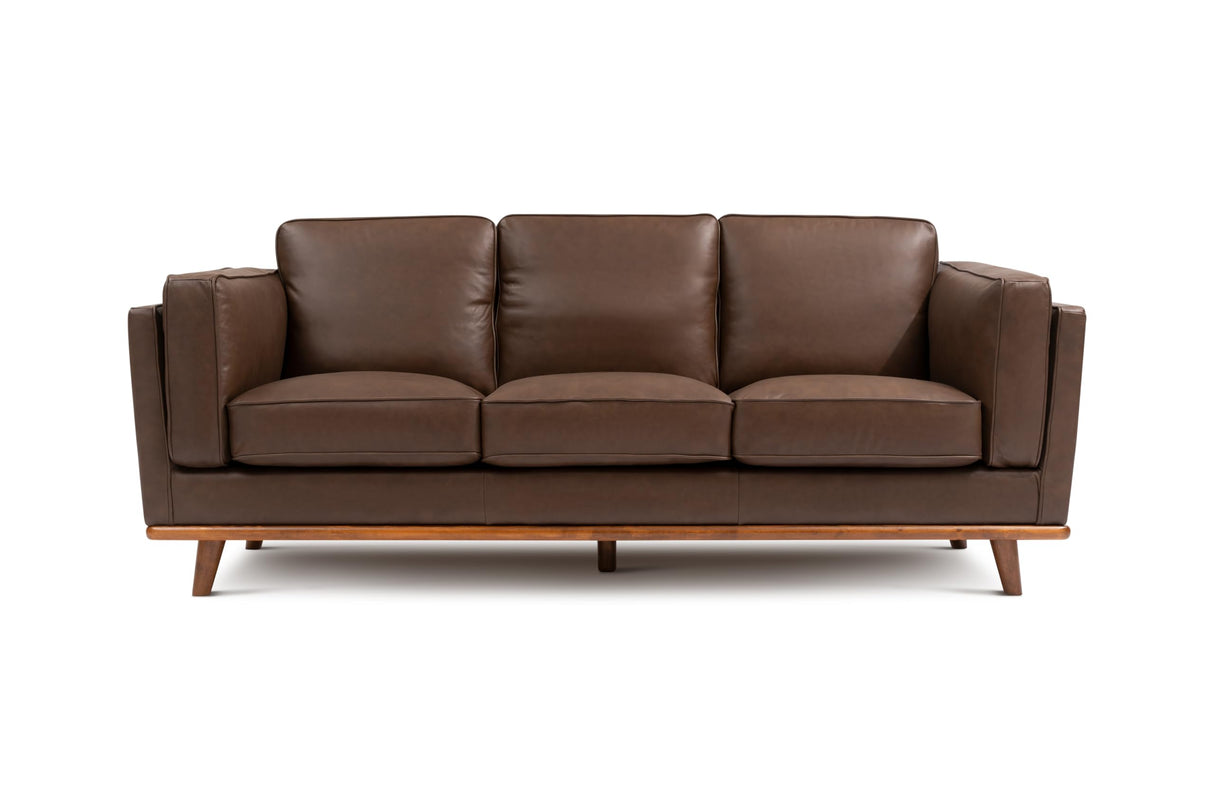 Full Leather Sofa 88” | Pure Full Italian Nappa Leather Couch, Solid Wood Accent