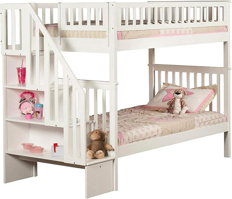 Columbia Twin over Twin Size Bunk Bed with Twin Raised Panel Trundle in White