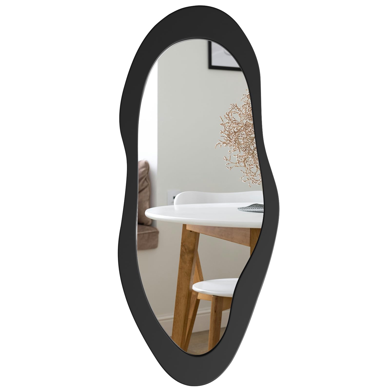 55" x 24" Irregular Wavy Full Length Mirror - Wall Mounted Wooden Frame