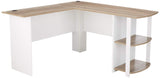 Dakota L-Shaped Desk with Bookshelves, White/Sonoma Oak