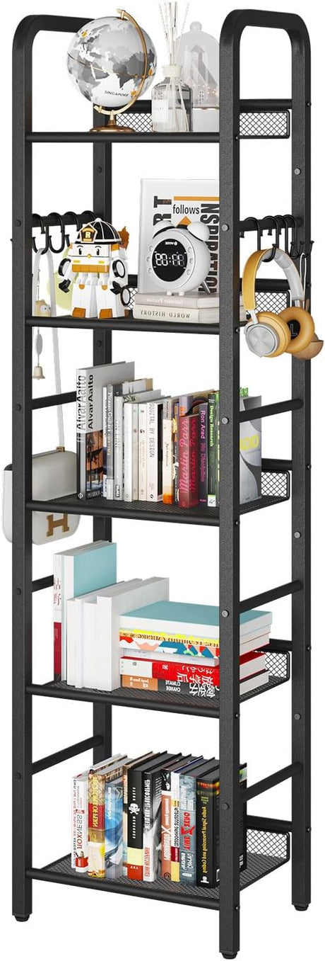 5 Tier Bookshelf, Freestanding Bookcase for Living Room, Bedroom, Home Office, Multi-Functional Storage Rack Organizer, Display Rack with Metal Frame, Rust Resistance, Black, UHBC055B