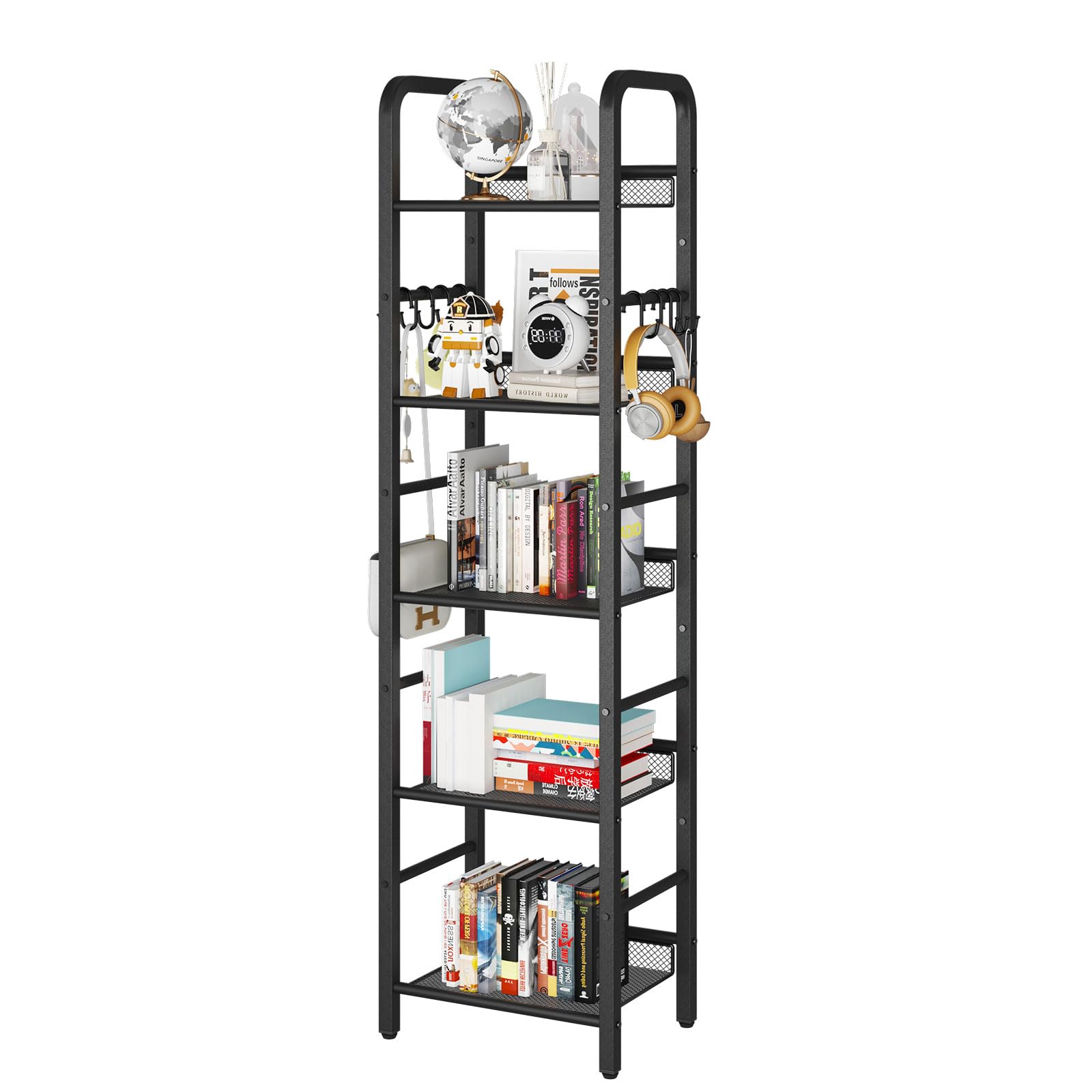 5 Tier Bookshelf, Freestanding Bookcase for Living Room, Bedroom, Home Office, Multi-Functional Storage Rack Organizer, Display Rack with Metal Frame, Rust Resistance, Black, UHBC055B