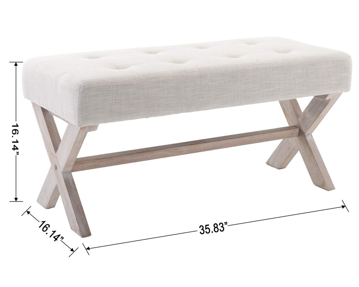 Fabric Upholstered Entryway Bench Seat, 36 inch Bedroom Bench Seat with X-Shaped Wood Legs for Living Room,