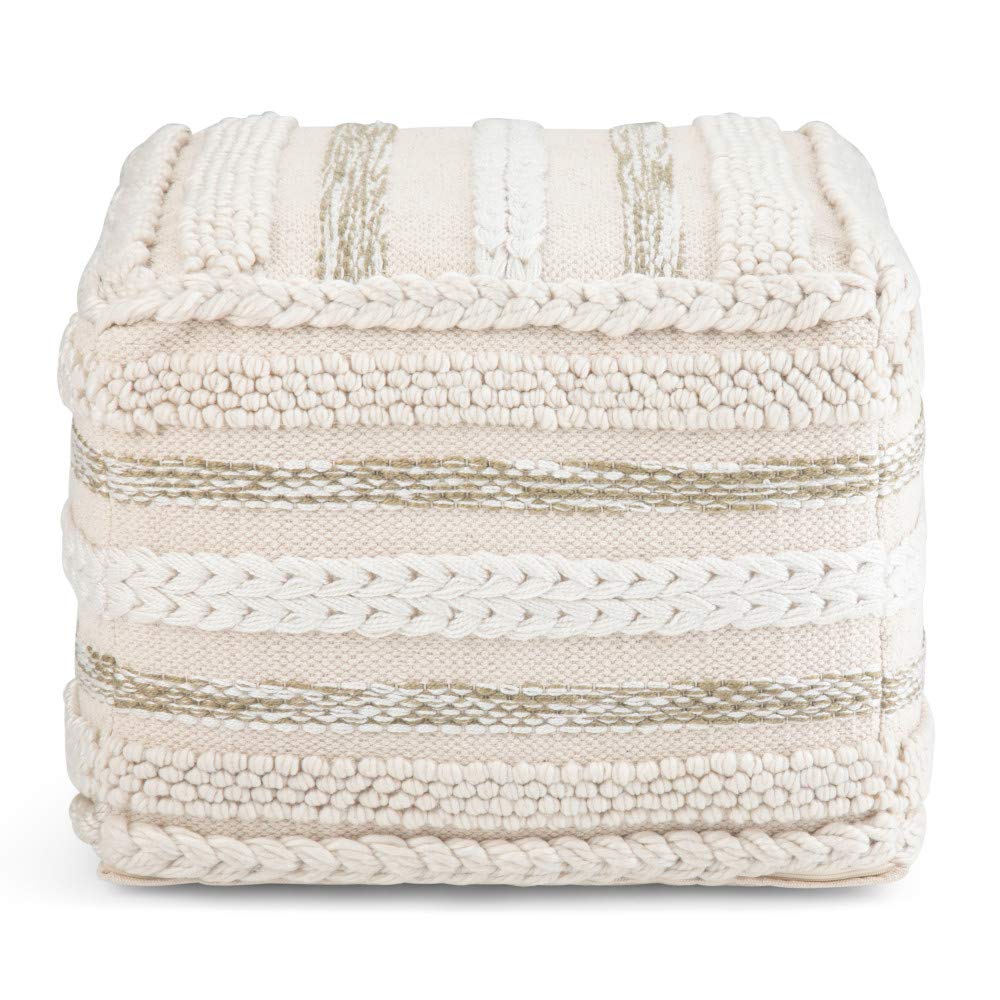 ommer Boho Square Pouf in Natural Handloom Woven Pattern for the Living Room,