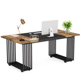 70.9" Executive Desk, Industrial Office Desk, Wood Computer Desk with Black Metal Legs