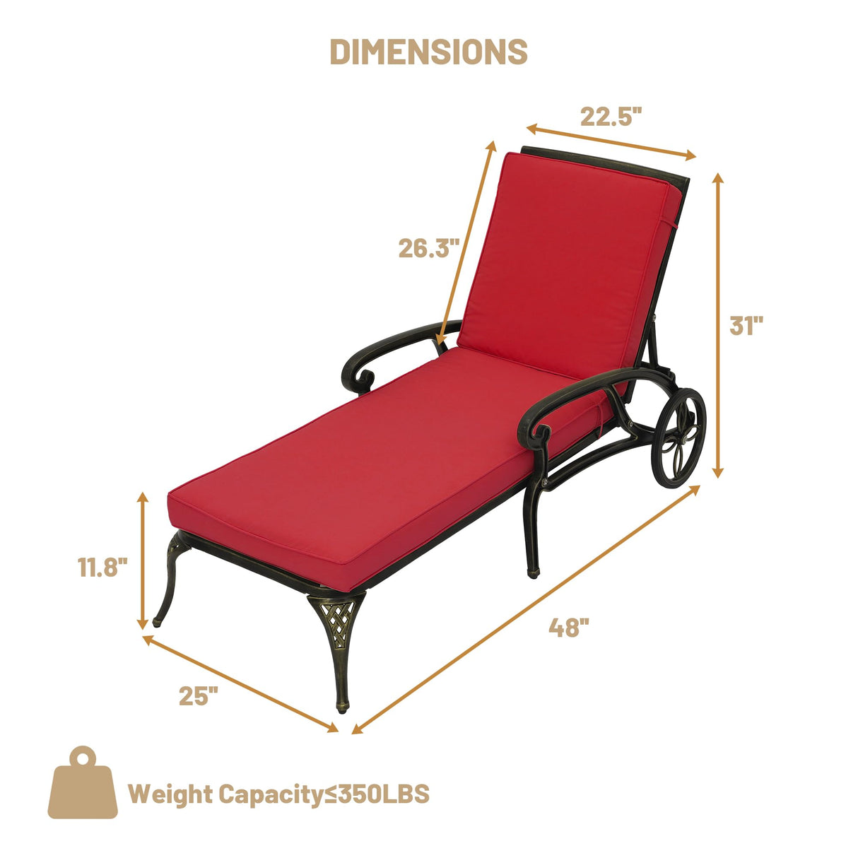 Chairs for Outside Set with Cushion Cast Aluminum Chaise Lounge Patio Lounge Chairs