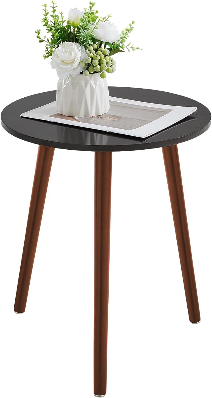 Round Side Table, White Nightstand Coffee End Table for Living Room, Bedroom