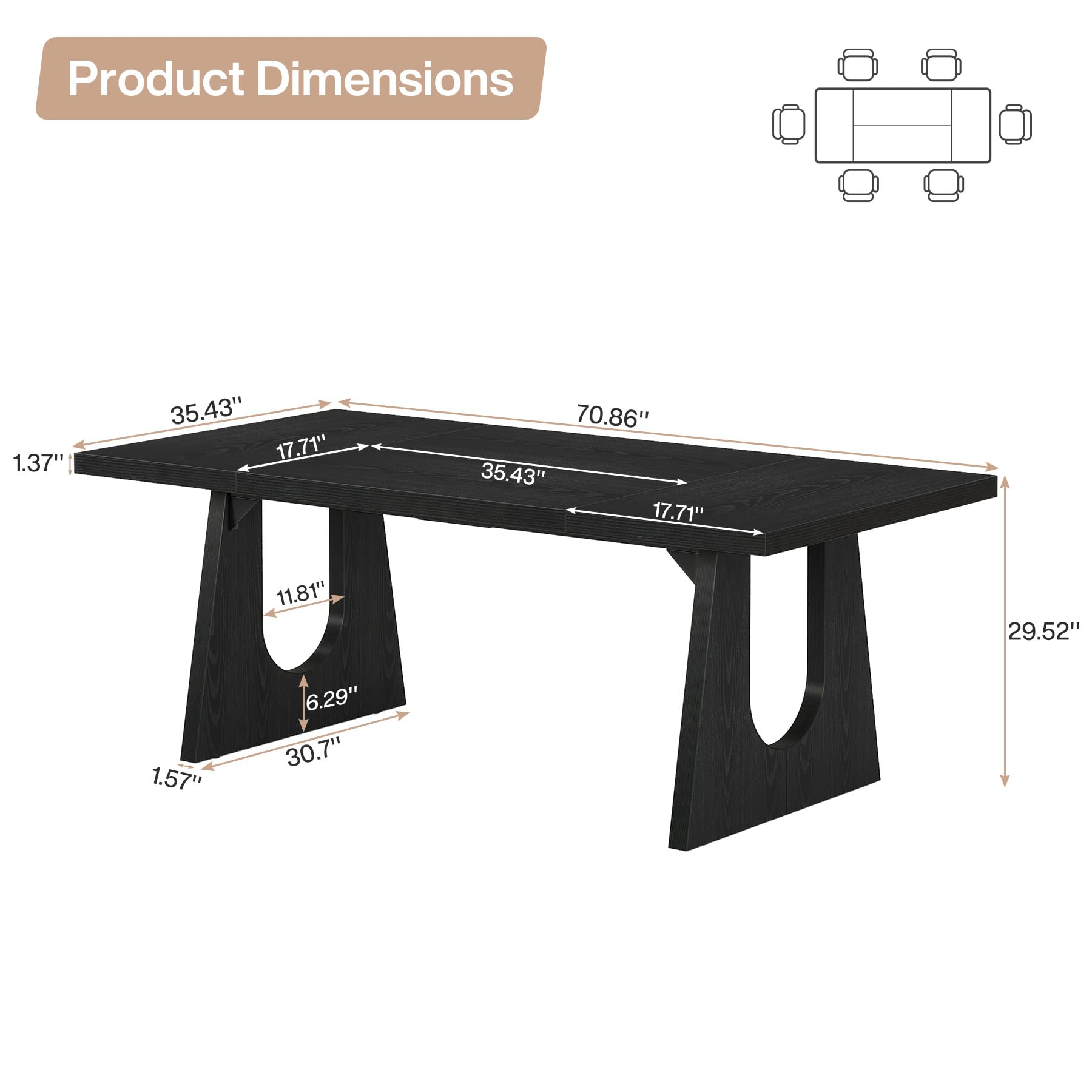 70.9-Inch Dining Table for 6-8 People - Modern Rectangular Kitchen Table