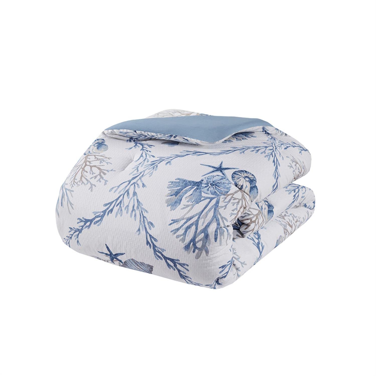 Cotton Comforter Set, Oversized Cover, Seashells, Corals, Starfish Print