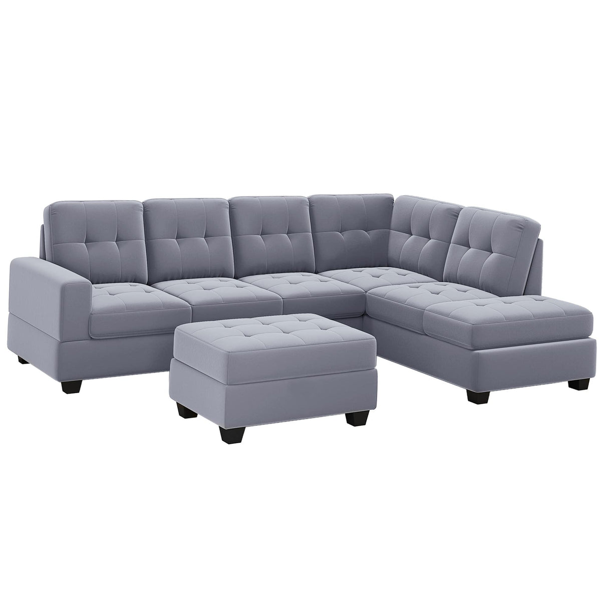 Sofa with Reversible Chaise, L Shaped Couch Set with Storage Ottoman