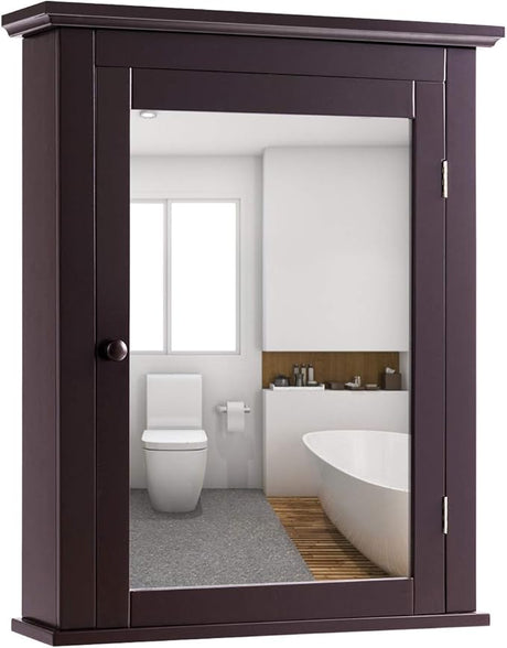 Bathroom Medicine Cabinets, Wall Mount Mirrored Storage Cabinets w/Single Door