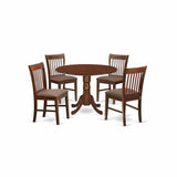 5 Piece Room Furniture Set Includes a Round Kitchen Table with Dropleaf and 4 Linen Fabric
