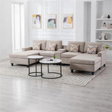 Nolan Beige Linen Fabric 5Pc Double Chaise Sectional Sofa