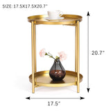 Side Table 2-Tier Metal Round End Table with Removable Tray (2-Tier Gold)