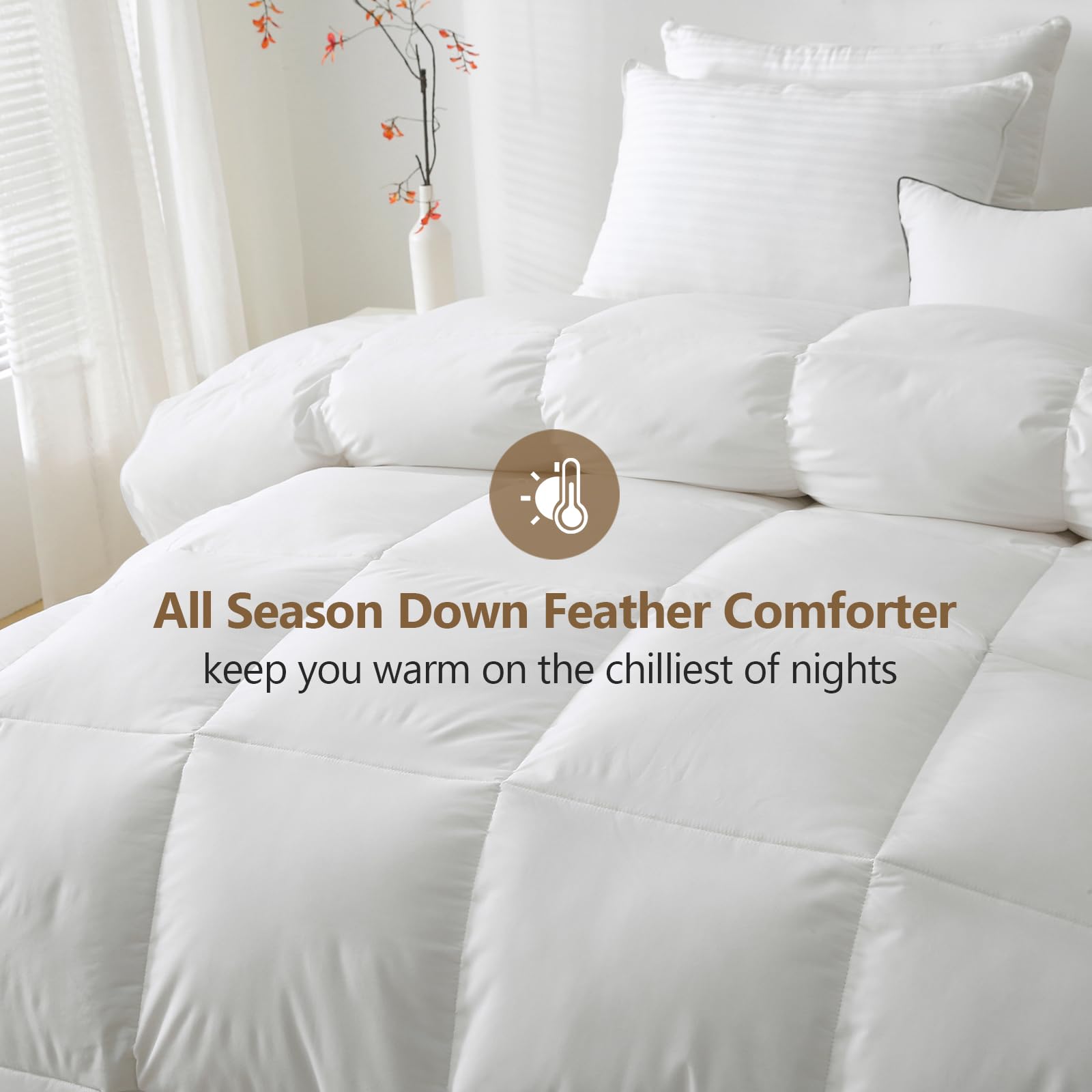 BPC Feather Comforter King Size, Filled with Feather and Down, All Season White Duvet Insert, Luxury Hotel Bedding Comforter with Ultra Soft Cotton Blend Cover and 4 Corner Loop Tabs, 106"x90"